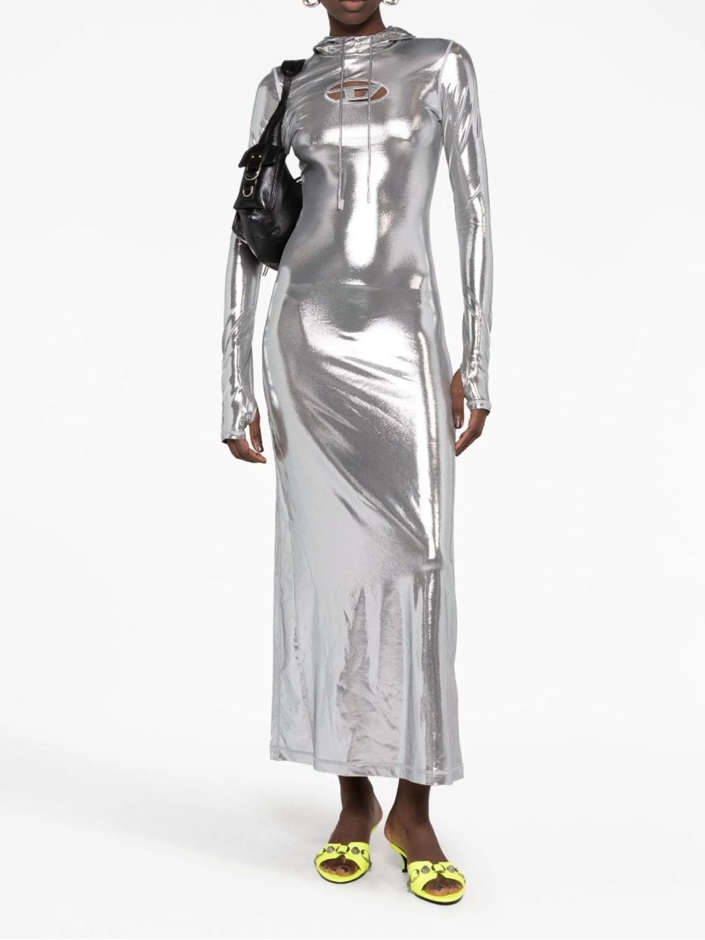 Diesel Metallic Silver Long-Sleeve Maxi Dress